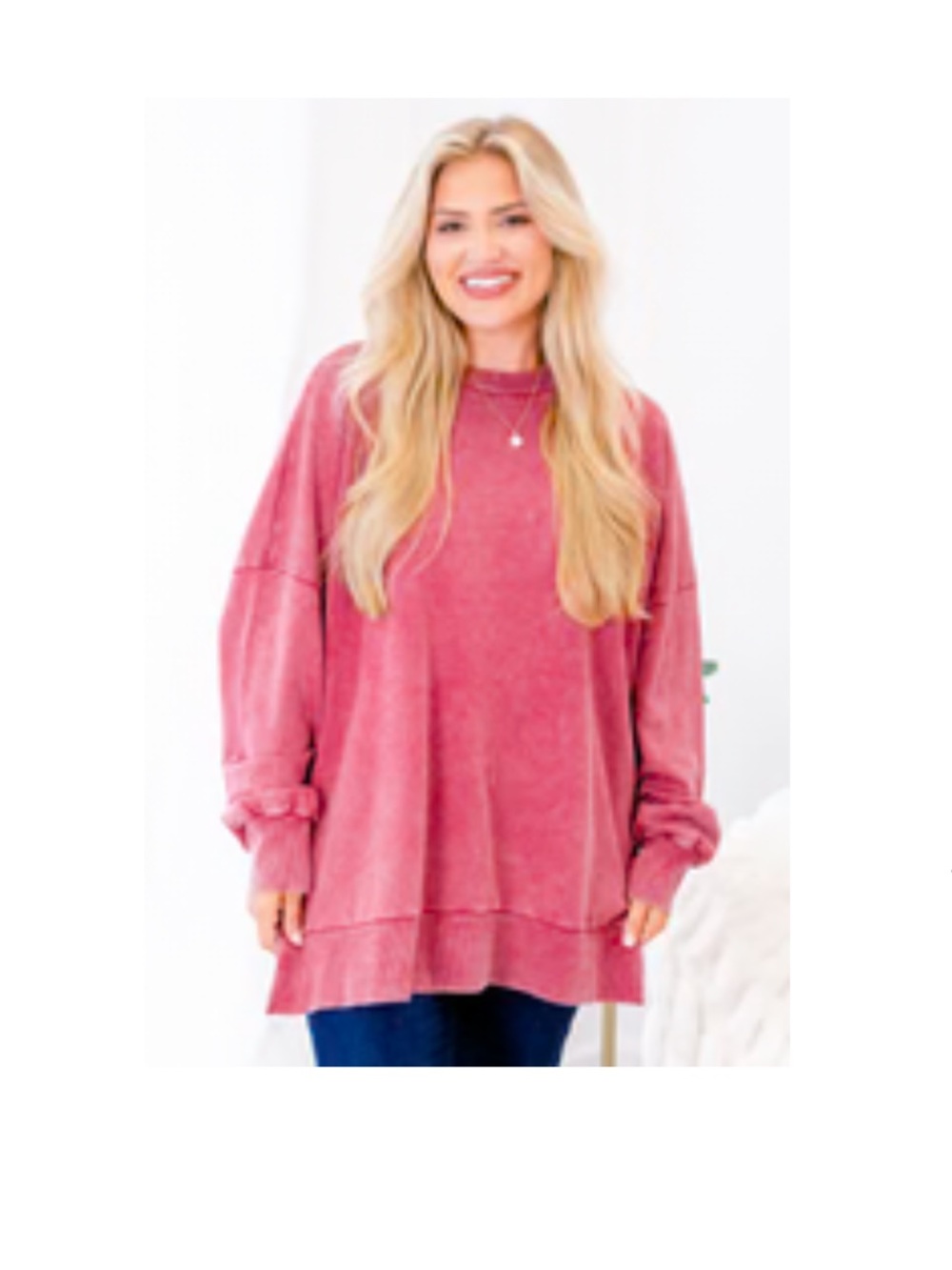 Chic Soul Oversized Pullover Sweatshirt - Dusty Rose